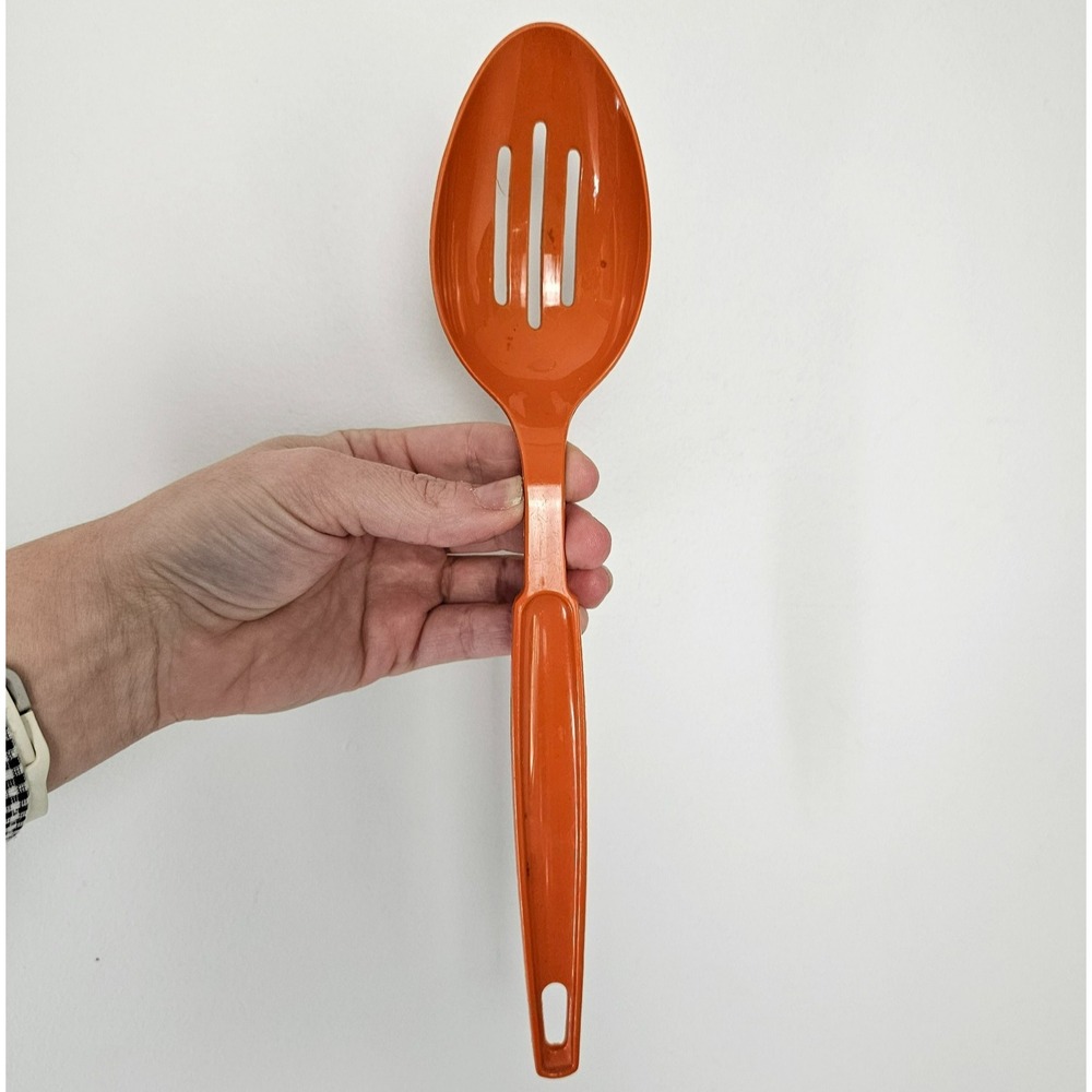 Vintage EKCO Slotted Serving Spoon Orange Plastic Nylon Kitchen Utensil 11.5"
